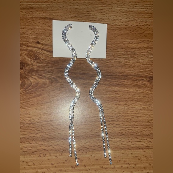 Gold Swirl Rhinestone Earrings - Picture 12 of 13